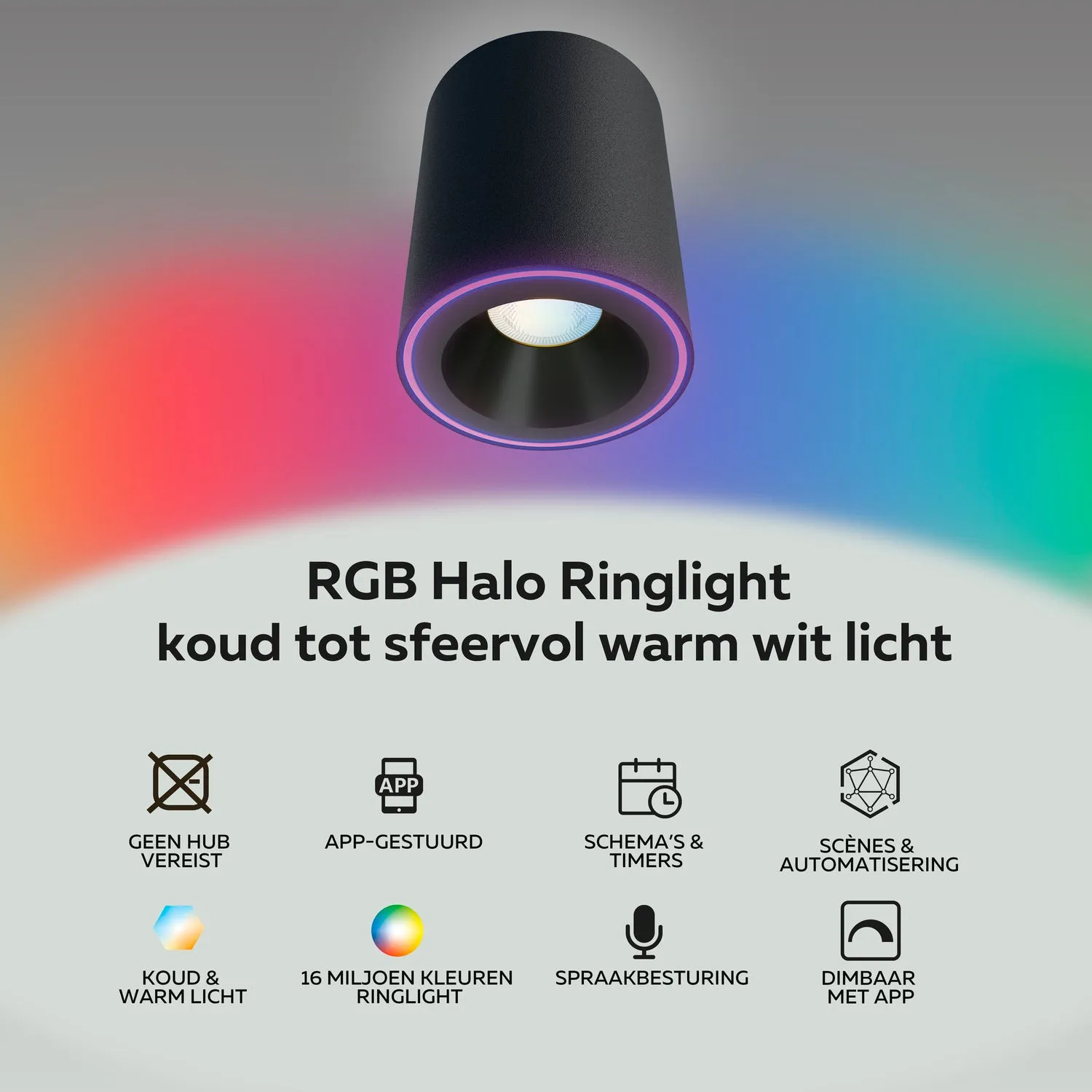 Calex Smart Halo LED Surface Spotlight - Black - RGB and Warm White