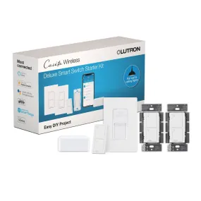 Caseta Wireless Deluxe Smart Light Switch Starter Kit with Smart Bridge, 2 Smart Light Switches, Pico Remote and Wall Plate