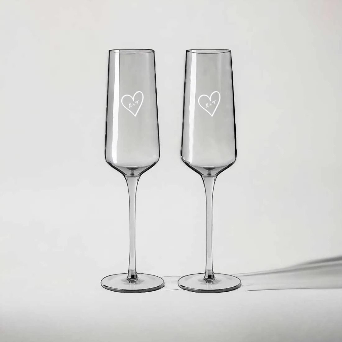 Champagne Flutes with Engraving Initial For Couple - Custom Premium Champagne Flutes