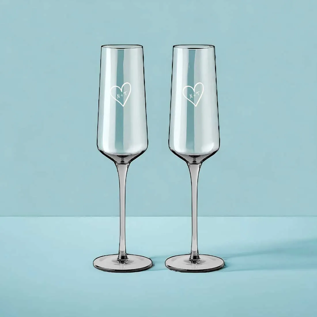 Champagne Flutes with Engraving Initial For Couple - Custom Premium Champagne Flutes