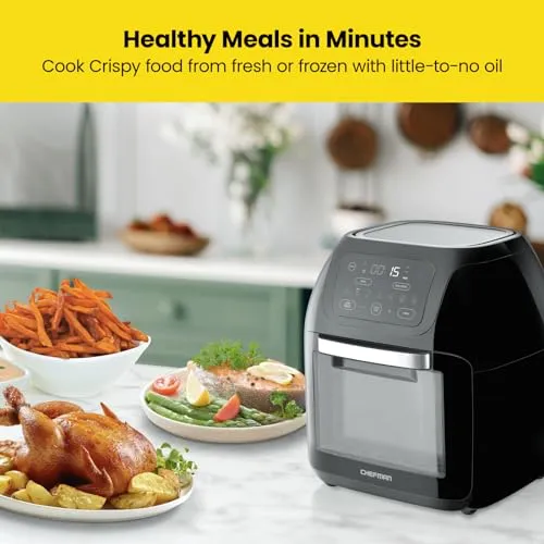 CHEFMAN Multifunctional Digital Air Fryer  Rotisserie, Dehydrator, Convection Oven, 17 Touch Screen Presets Fry, Roast, Dehydrate, Bake, XL 10L Family Size, Auto Shutoff, Large Easy-View Window, Black