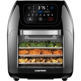 CHEFMAN Multifunctional Digital Air Fryer  Rotisserie, Dehydrator, Convection Oven, 17 Touch Screen Presets Fry, Roast, Dehydrate, Bake, XL 10L Family Size, Auto Shutoff, Large Easy-View Window, Black