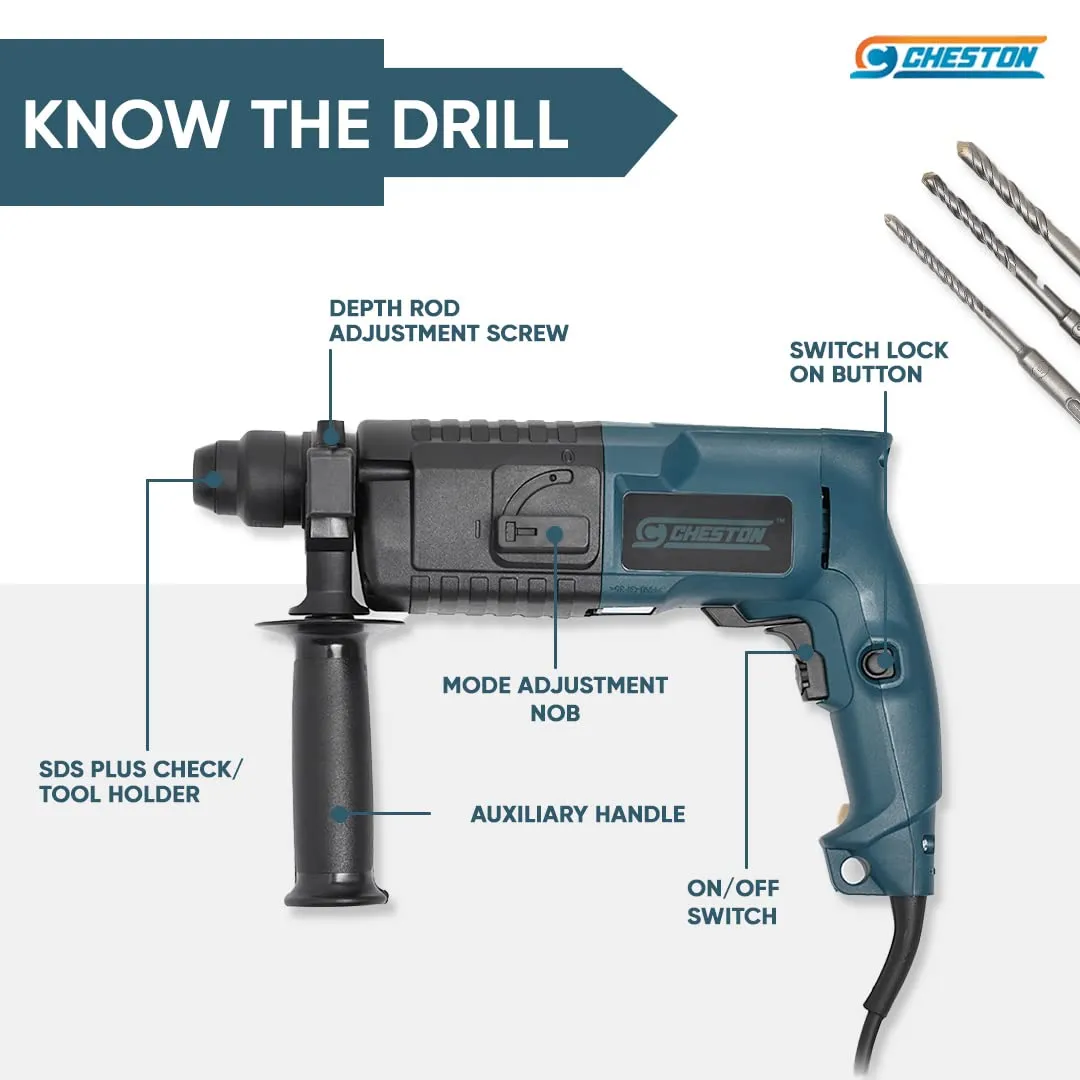 Cheston Rotary Hammer Drill Machine 20MM 500W 850RPM with 3-Piece Drill Bit (Pack of 5) B2B Bundle