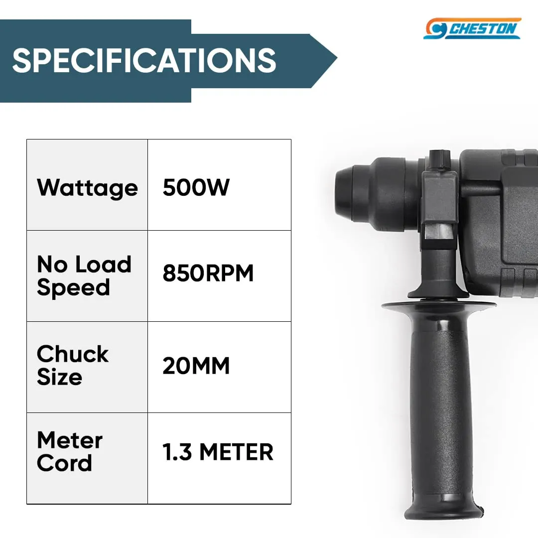 Cheston Rotary Hammer Drill Machine 20MM 500W 850RPM with 3-Piece Drill Bit (Pack of 5) B2B Bundle