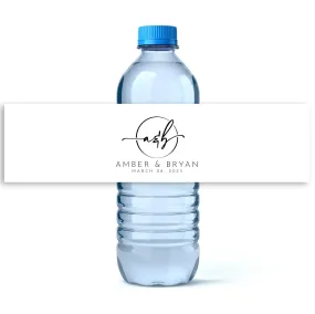 Circle Monogram Wedding Water Bottle Labels