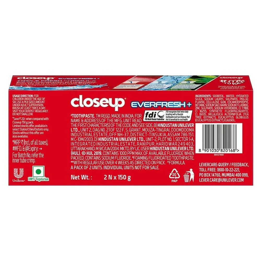 Closeup Everfresh  Triple Fresh Formula Red Hot Gel Toothpaste (Set of 2)