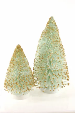 Cody Foster 7.5" White Light Green Christmas Village Tree Gold Tips-Set of 2