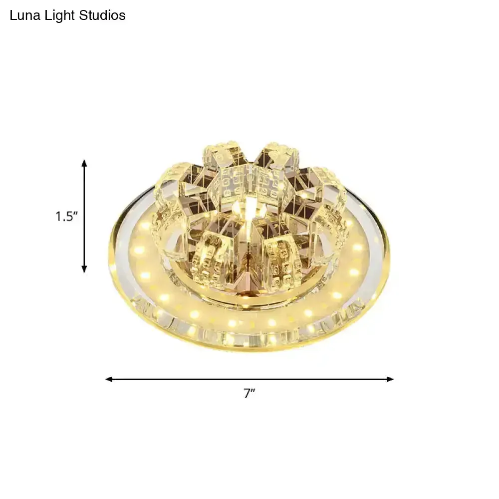 Contemporary Crystal LED Ceiling Light: Round Flush Mount in Chrome