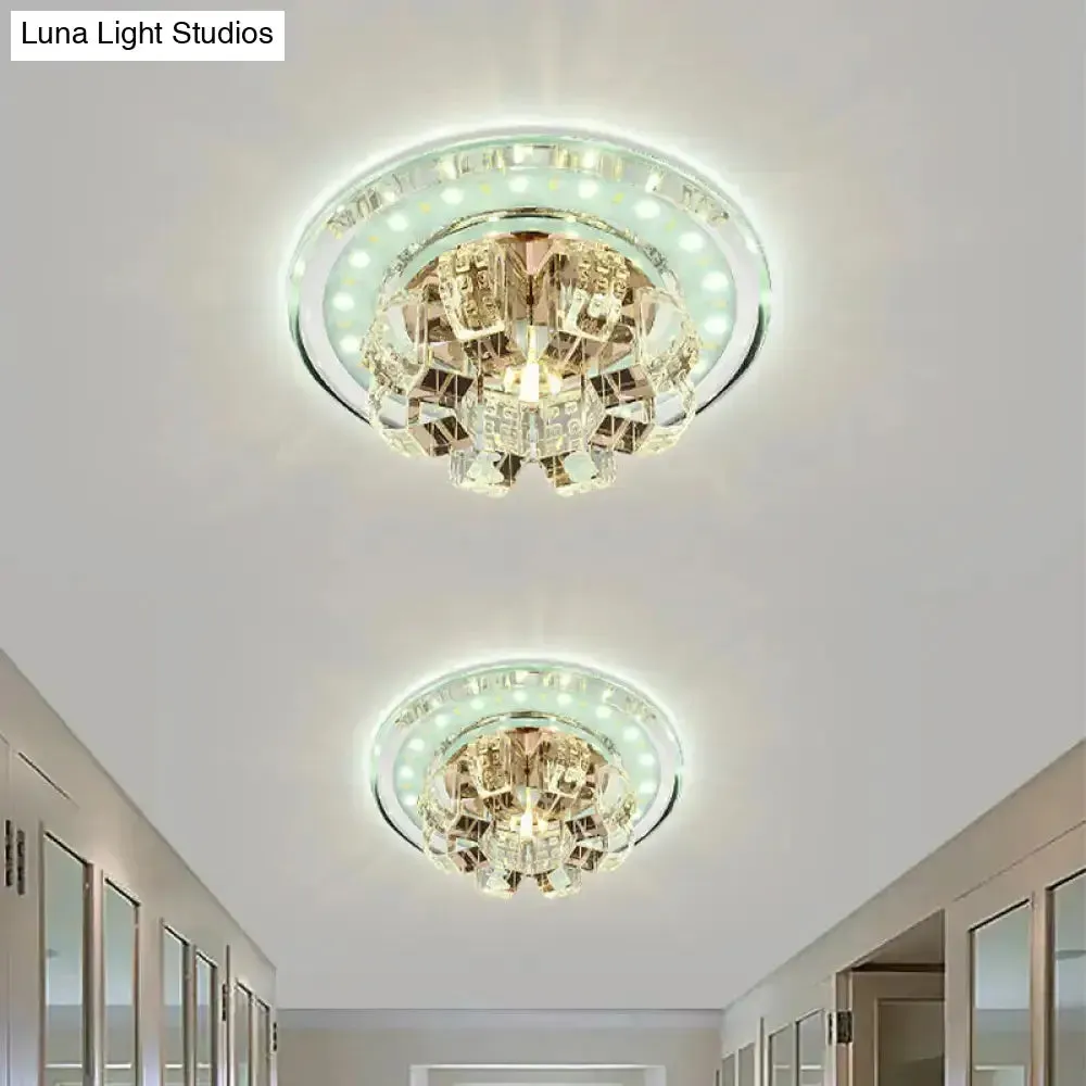 Contemporary Crystal LED Ceiling Light: Round Flush Mount in Chrome