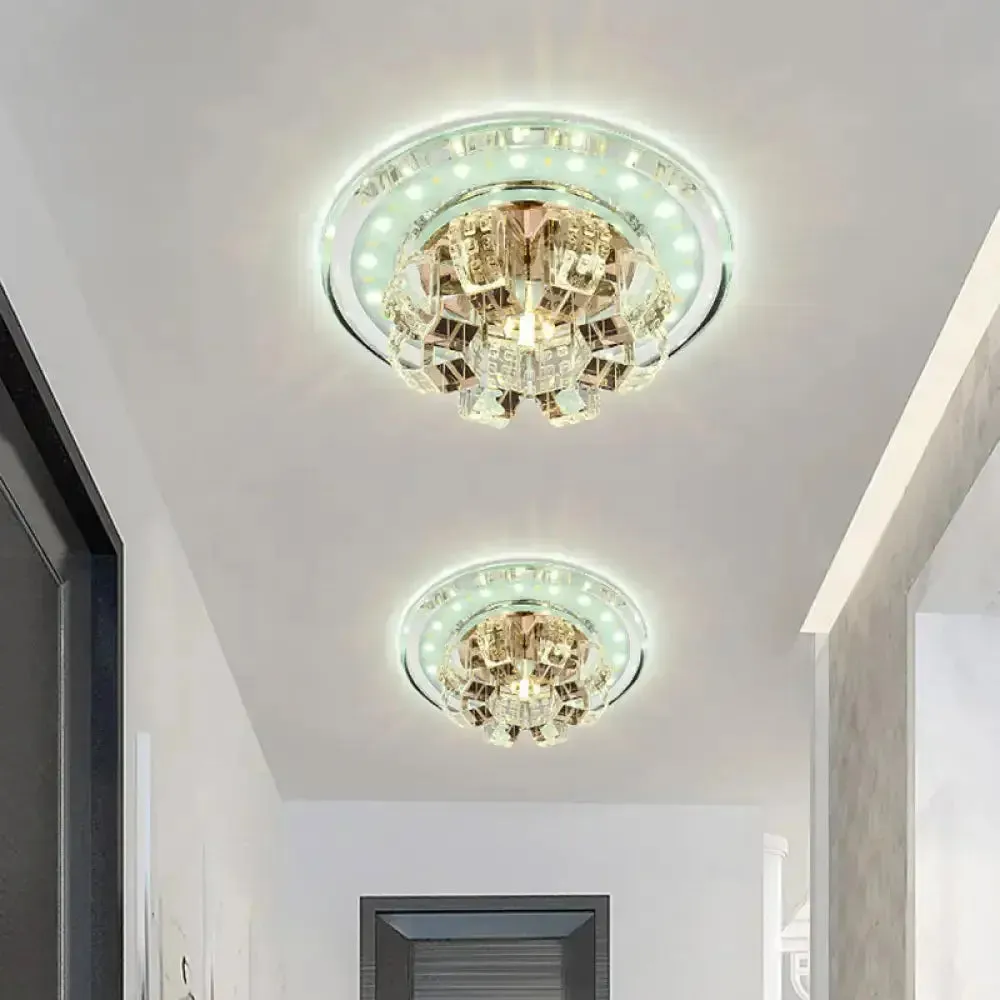 Contemporary Crystal LED Ceiling Light: Round Flush Mount in Chrome