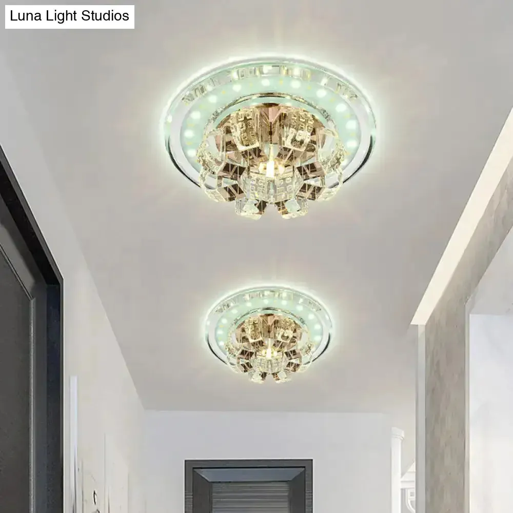 Contemporary Crystal LED Ceiling Light: Round Flush Mount in Chrome