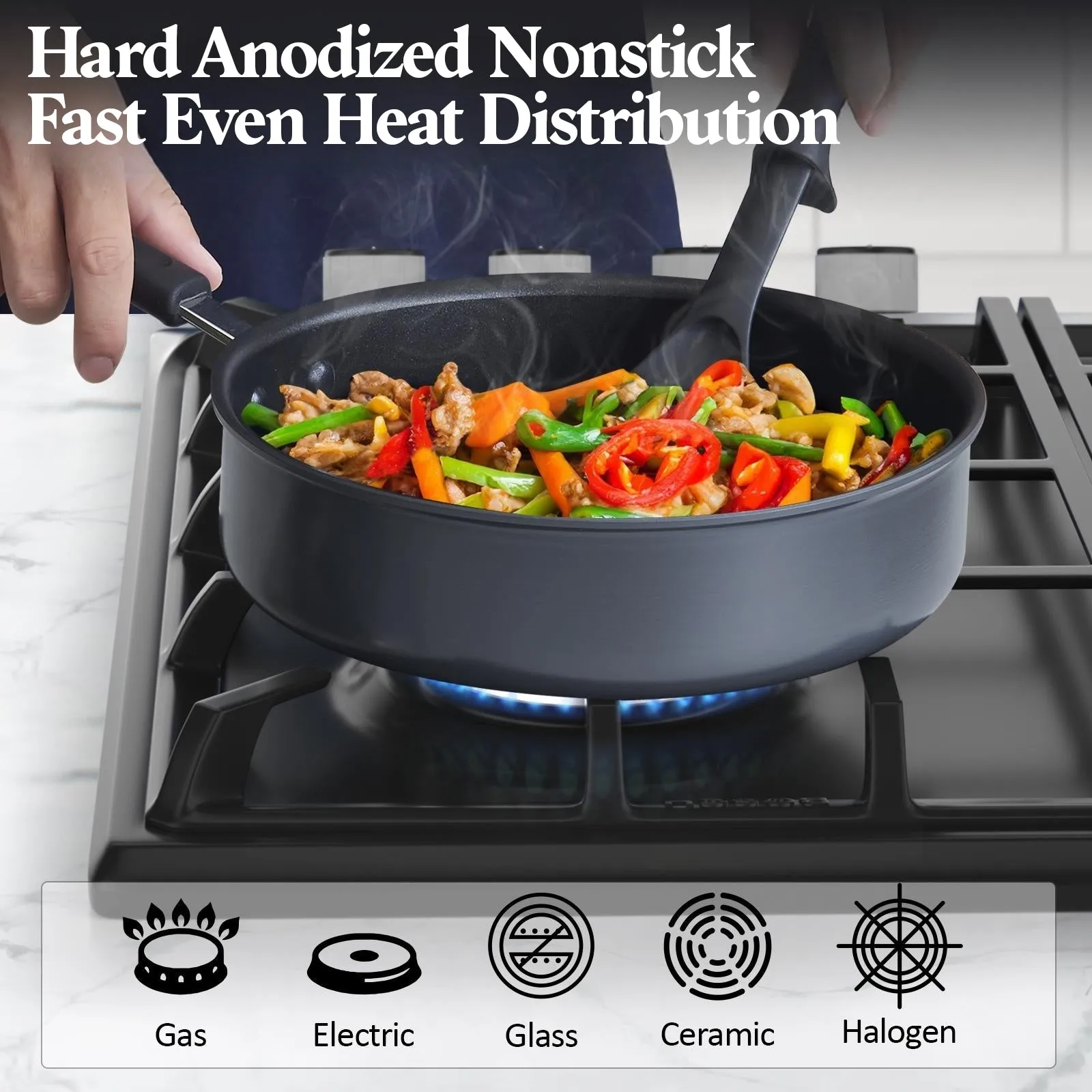 Cook N Home Nonstick Saucepan Sauce Pot with Lid Professional Hard Anodized 2.5 Quart , Oven safe - Stay Cool Handles , Black