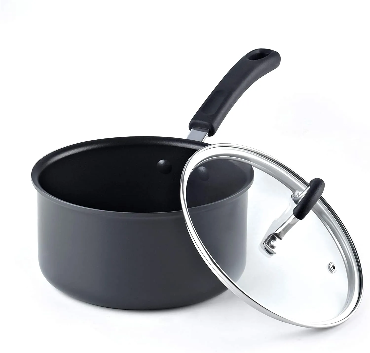 Cook N Home Nonstick Saucepan Sauce Pot with Lid Professional Hard Anodized 2.5 Quart , Oven safe - Stay Cool Handles , Black