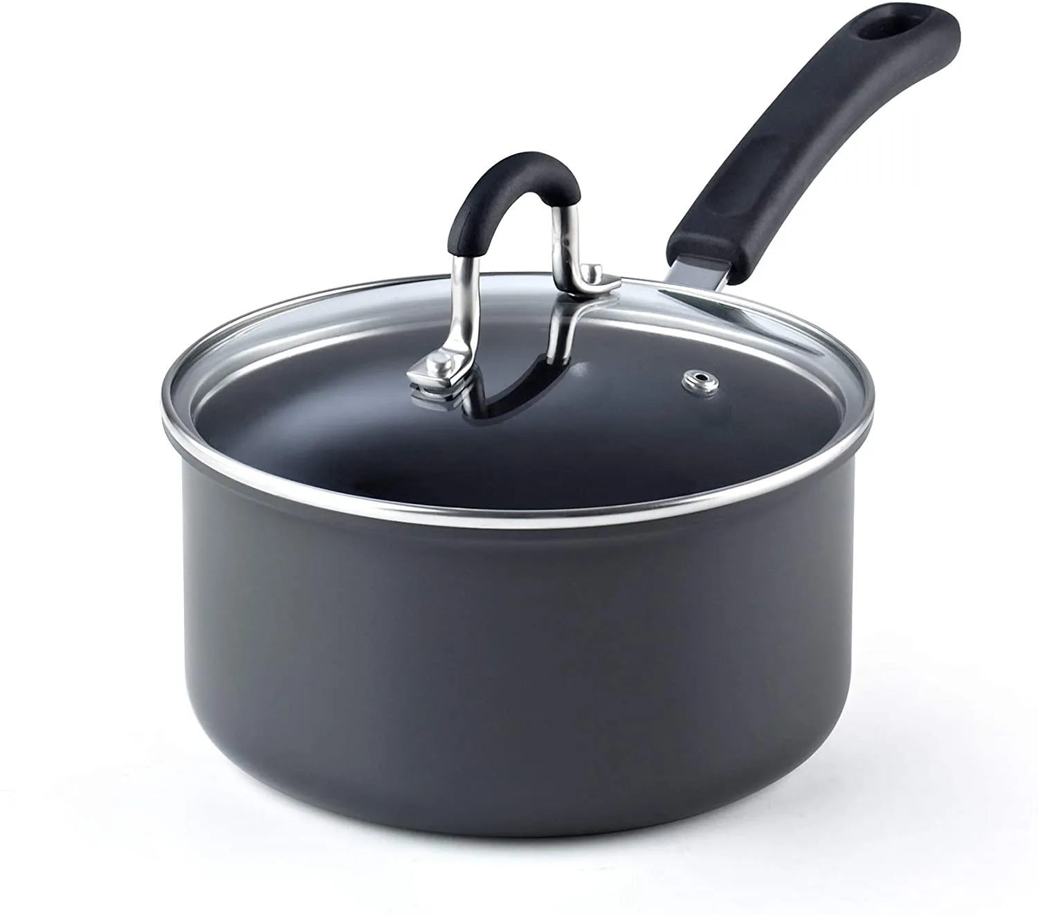 Cook N Home Nonstick Saucepan Sauce Pot with Lid Professional Hard Anodized 2.5 Quart , Oven safe - Stay Cool Handles , Black