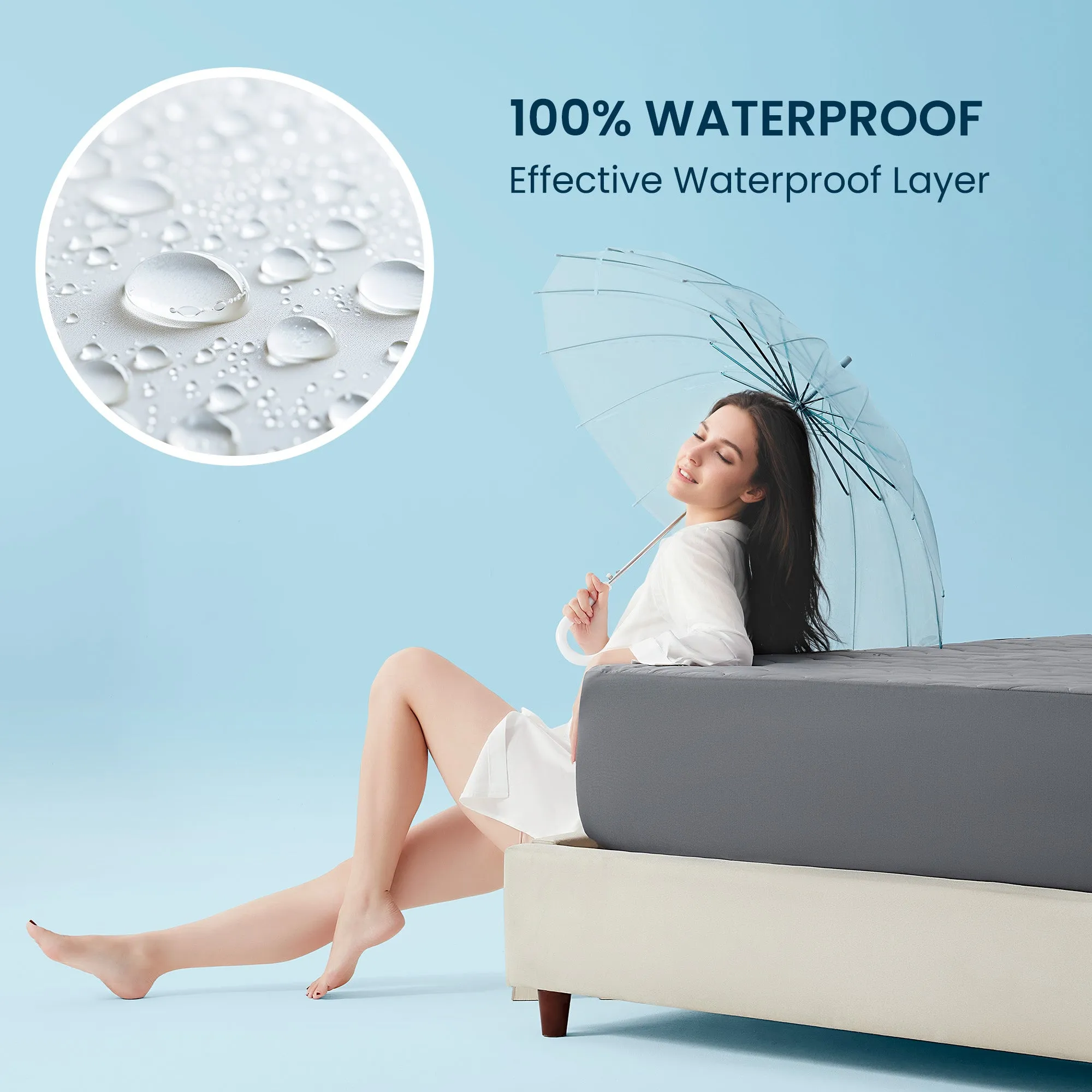 Cooling Mattress Pad, Waterproof Bedding Protector for Hot Sleepers, Soft & Breathable Mattress Topper, Deep Pocket Mattress Cover, Hotel Quality