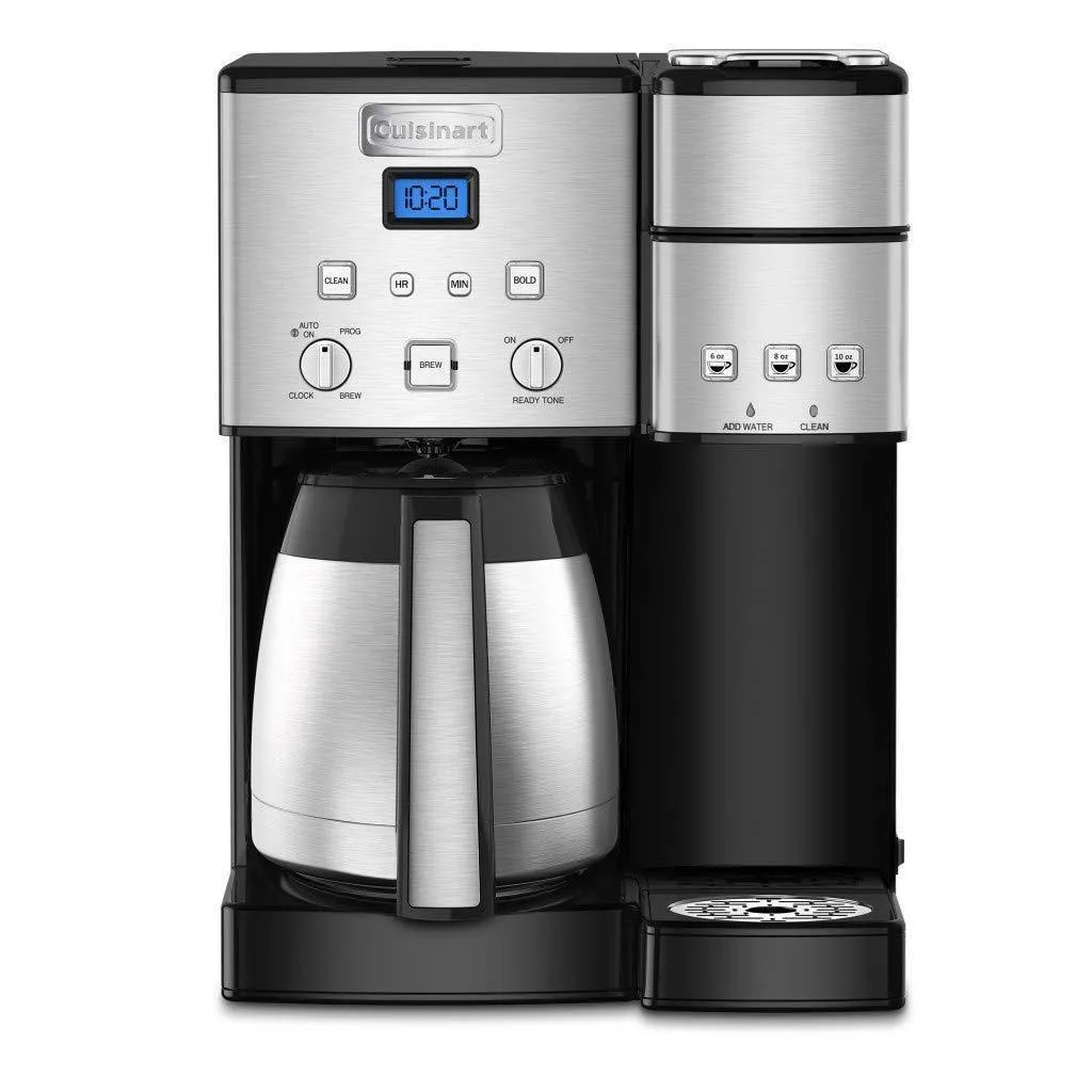 Cuisinart SS-20 Coffee Center 10-Cup Thermal Single-Serve Brewer Coffeemaker, Silver Includes Glass Coffee Pod/Flatware Caddy and 2 Mugs