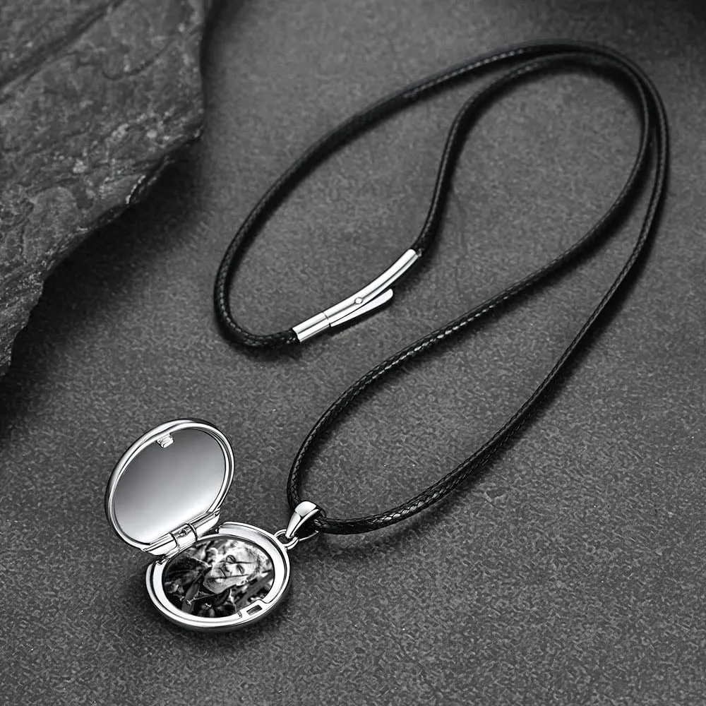 Customized Viking Thor's Hammer Photo Locket Necklace with Runes for Men