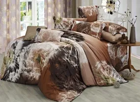 Dandelion Print Brown Cotton Luxury 4-Piece Bedding Sets/Duvet Covers