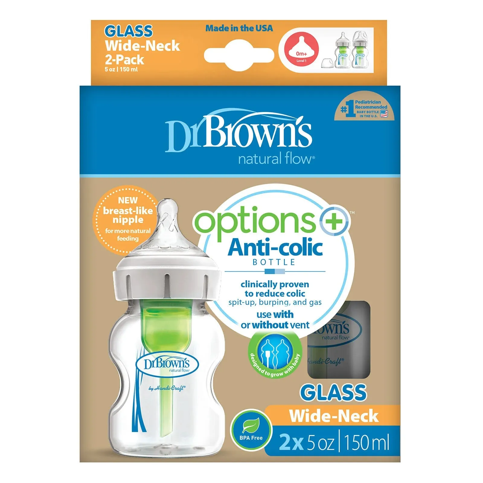 Dr. Brown's Options  Wide Neck Anti-Colic Glass Bottle 150ml 2 pcs