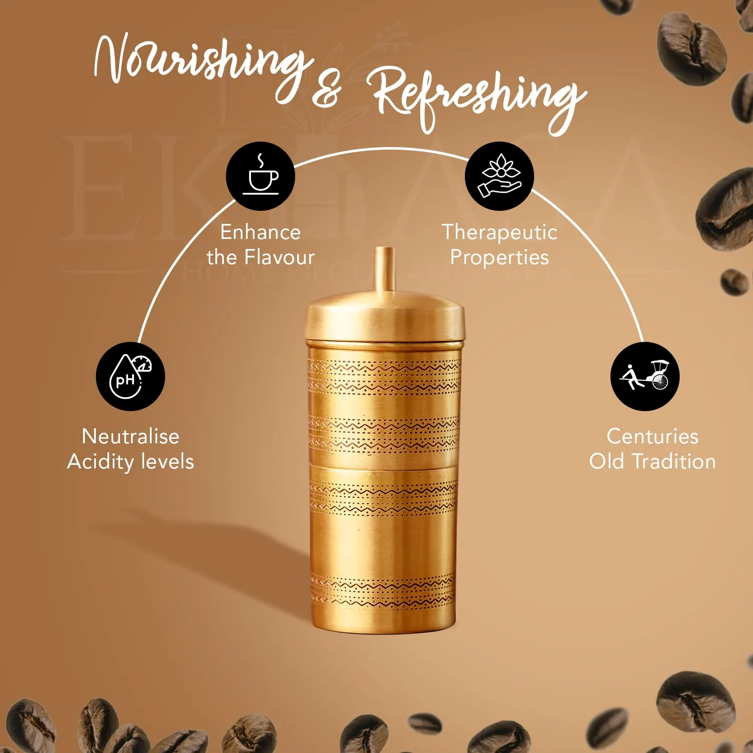 Ekhasa 100% Pure Brass Filter Coffee Maker for Home & Office | South Indian Filter Coffee Maker | Drip Coffee Maker | Coffee Decoction Maker Filter Coffee Machine Brewer | Ideal for 2-3 people