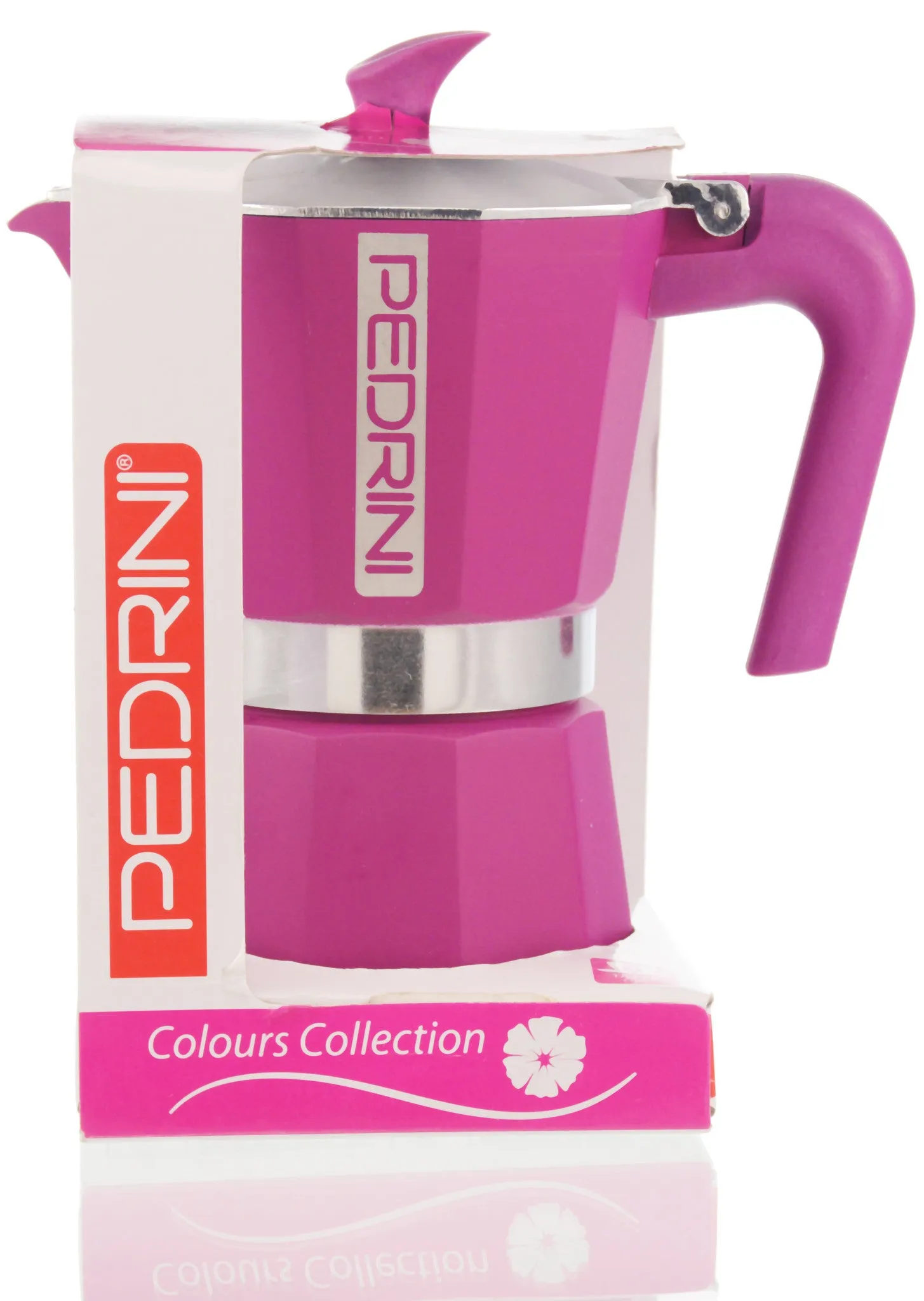 Espresso Coffee Maker Moka Pot: PEDRINI ITALY Polished Aluminium Stovetop Espresso Maker - Pink, available in 4 sizes