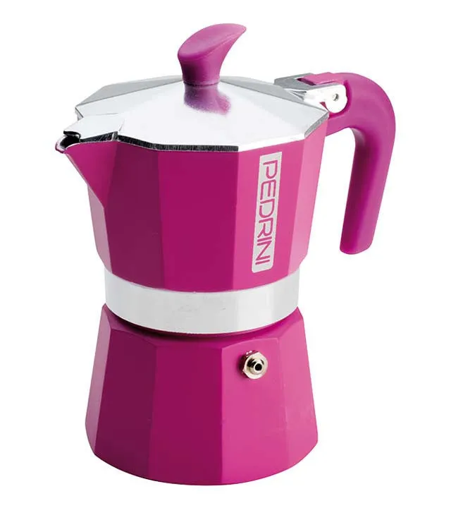 Espresso Coffee Maker Moka Pot: PEDRINI ITALY Polished Aluminium Stovetop Espresso Maker - Pink, available in 4 sizes