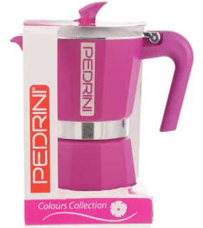 Espresso Coffee Maker Moka Pot: PEDRINI ITALY Polished Aluminium Stovetop Espresso Maker - Pink, available in 4 sizes