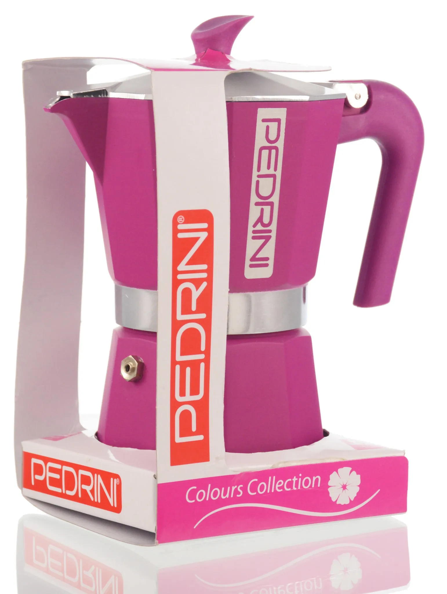 Espresso Coffee Maker Moka Pot: PEDRINI ITALY Polished Aluminium Stovetop Espresso Maker - Pink, available in 4 sizes