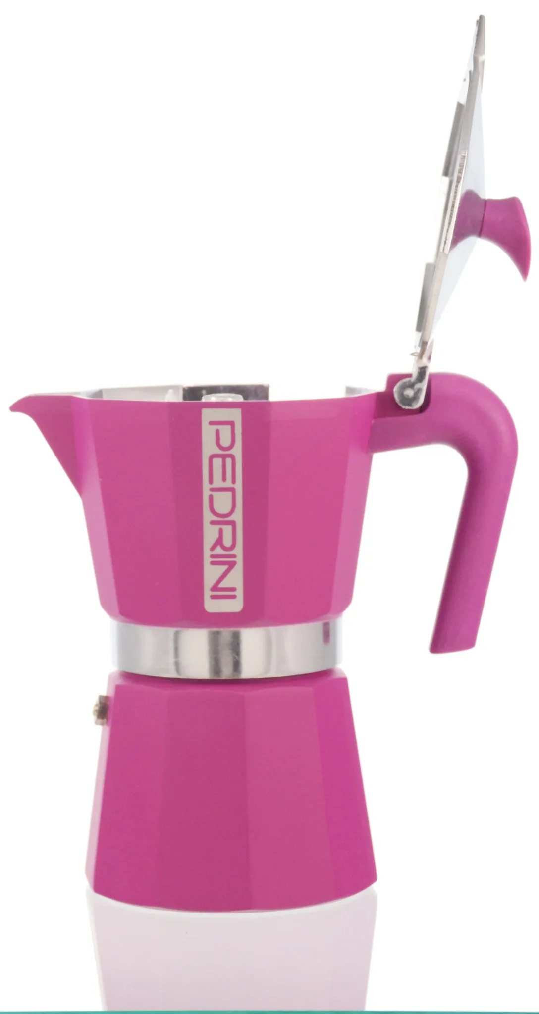 Espresso Coffee Maker Moka Pot: PEDRINI ITALY Polished Aluminium Stovetop Espresso Maker - Pink, available in 4 sizes