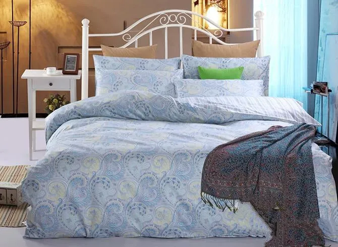 Ethnic Style Phoenix Tail Blue Luxury 4-Piece Cotton Duvet Cover Sets