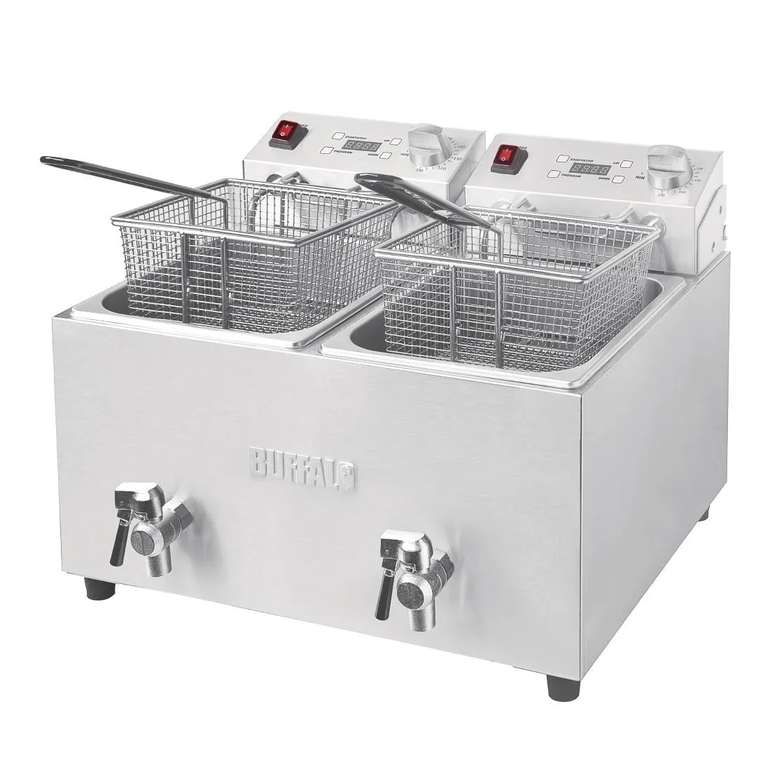 FC375 Buffalo Twin Tank Twin Basket 2x8Ltr Countertop Fryer with Timers 2x2.9kW