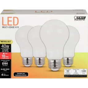 Feit LED A19 E26 (Medium) LED Bulb Soft White 40 Watt Equivalence 4 pk