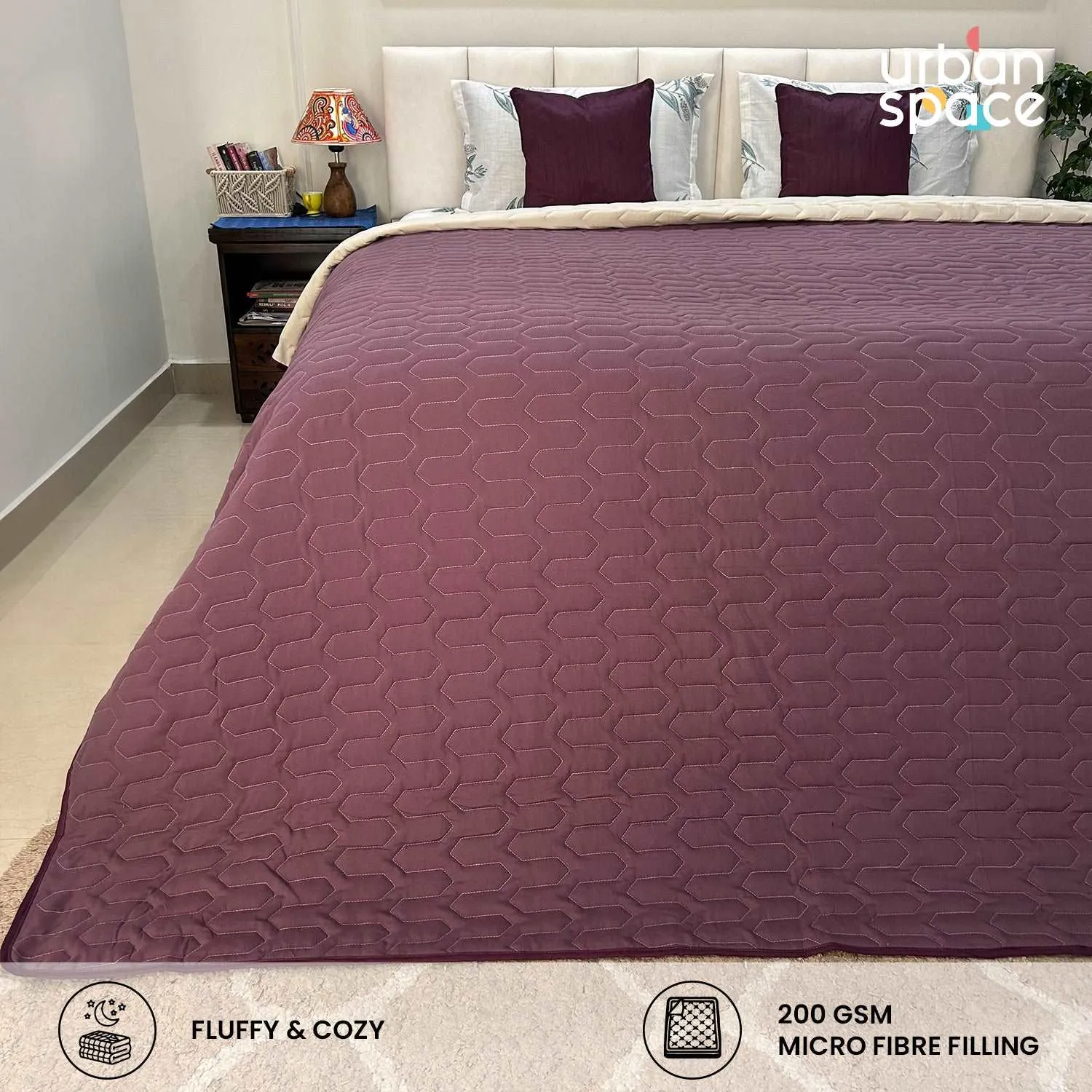 Fluffy & Heavy 200 GSM Microfiber Reversible Quilted Winter Comforters - Plum & Pearl