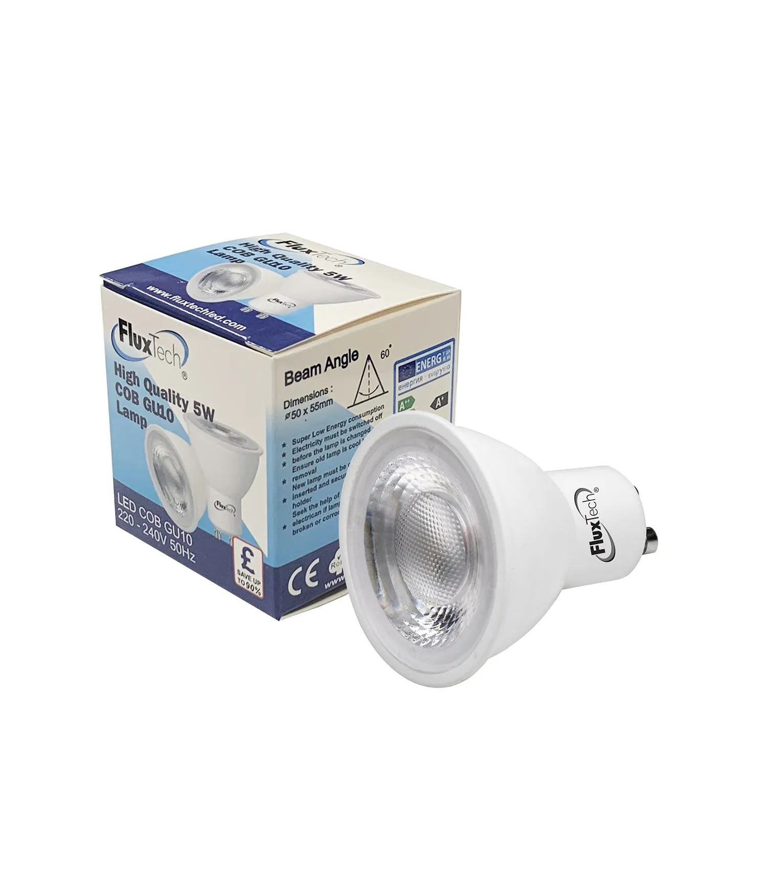 FluxTech -  5W Value LED COB GU10 LED Spot Light  [Energy Class A  ]