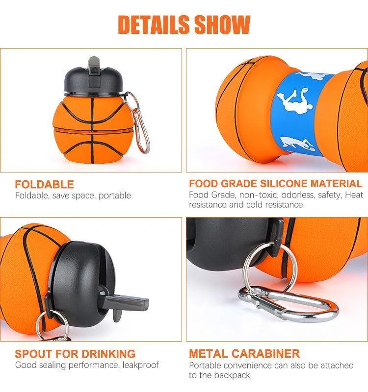 Foldable Silicone Sports Water Bottle – Basketball/Tennis Design 🏀🎾