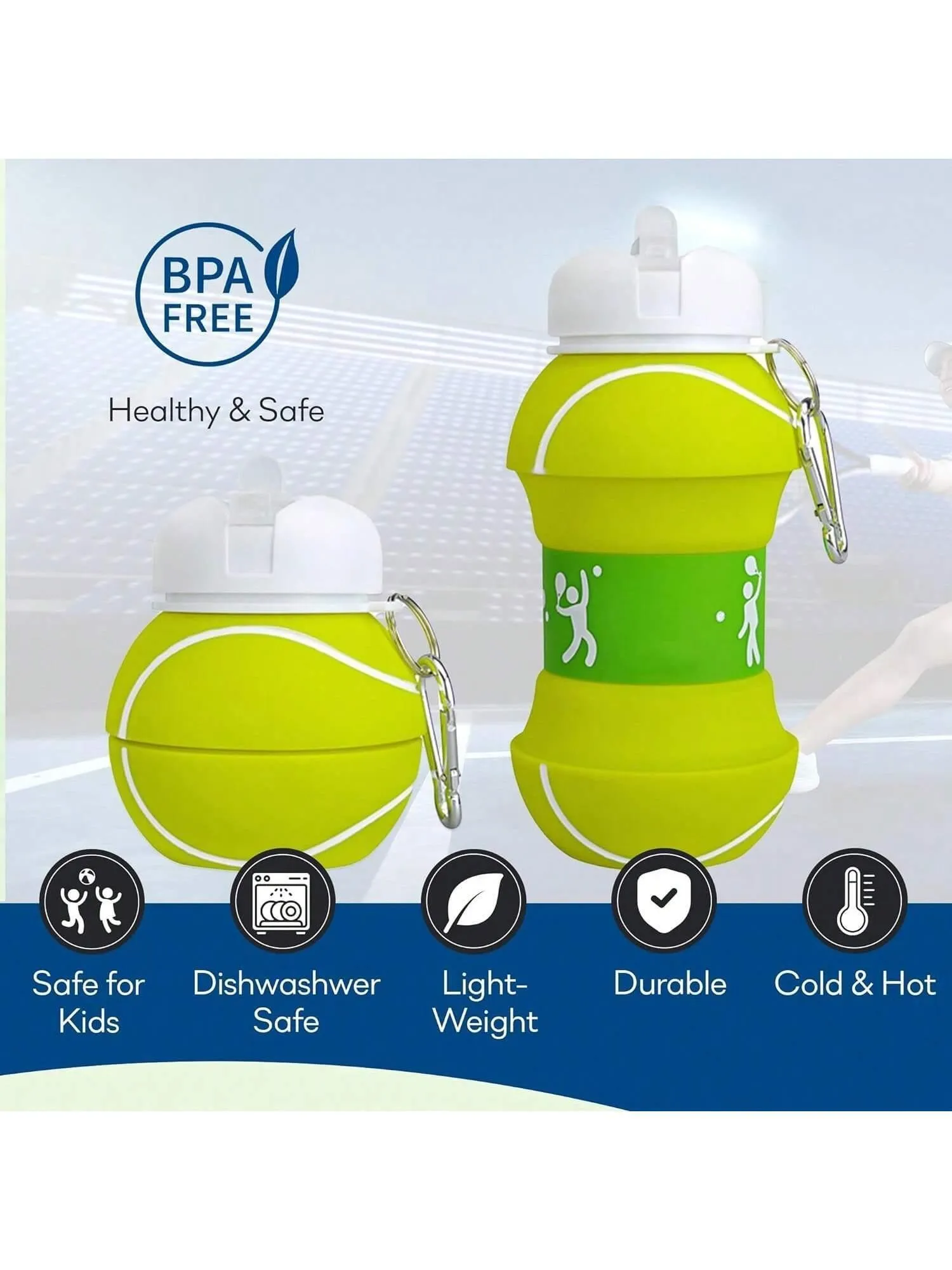 Foldable Silicone Sports Water Bottle – Basketball/Tennis Design 🏀🎾