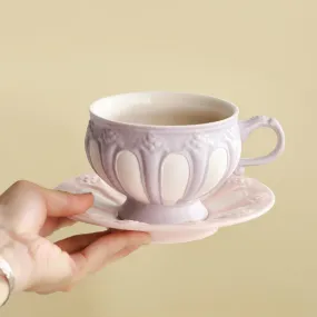 FRENCH RETRO PORCELAIN HIGH TEA CUP & SAUCER - SET OF 2