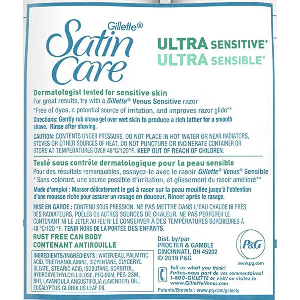 Gillette Satin Care Ultra Sensitive Women's Shave Gel, 7 oz