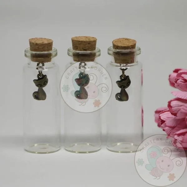 Glass Bottle with Charm (Cute Cat)