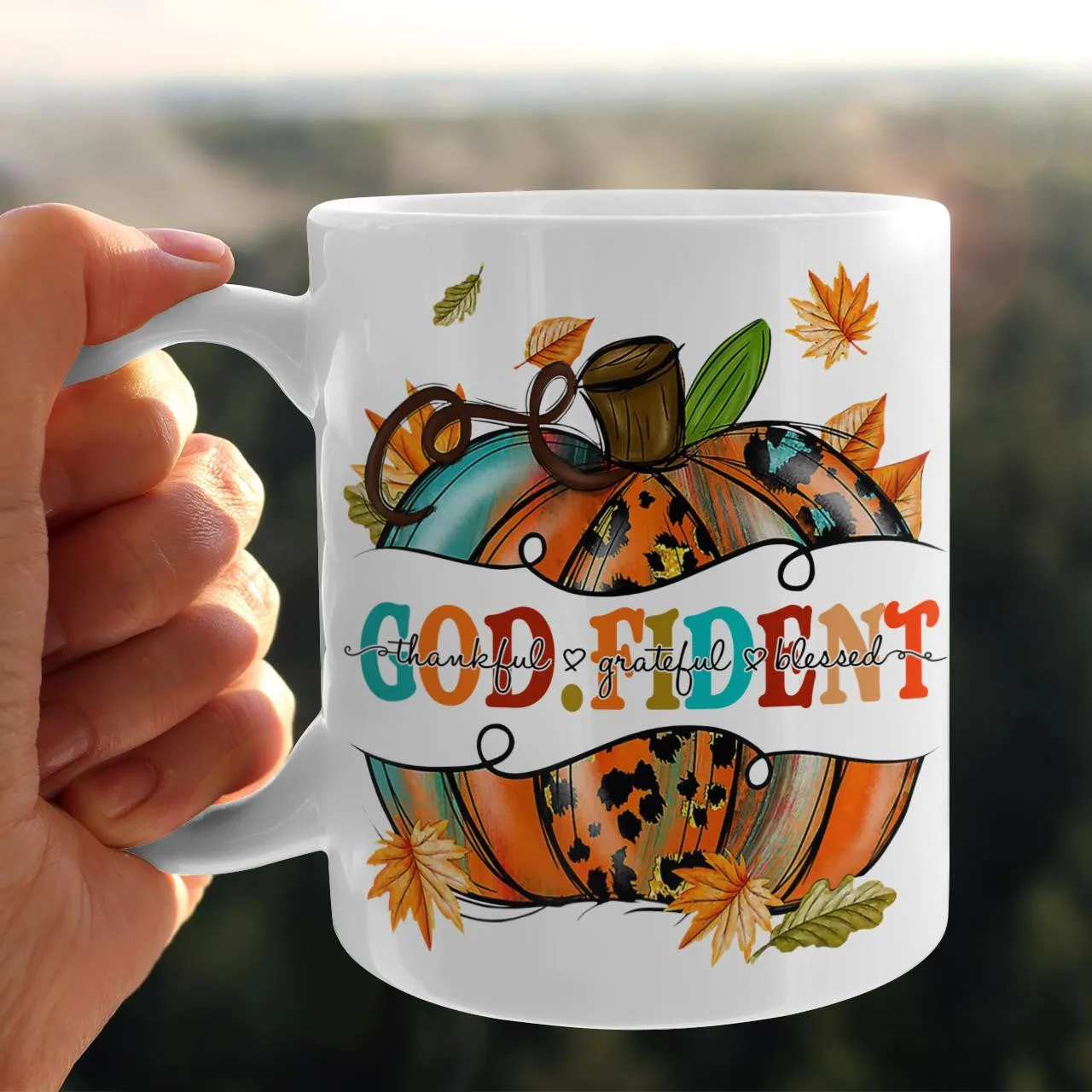 Godfident, Fall, Pumpkin, God Mug, Jesus Mug, Faith Mug, Christian Mug