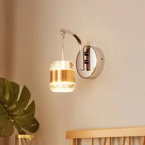 Gold LED Crystal Wall Sconce Lamp for Bedroom with Traditional Drum Mount