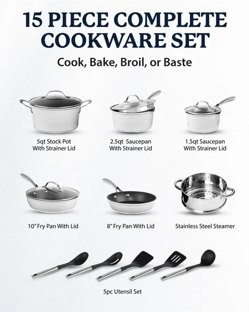 Granitestone Diamond Charleston (White) 15 Piece Cookware