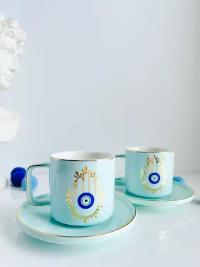 Hamsa Hand Espresso Cup and Saucer, Evil Eye Espresso Cup, Evil Eye Cup