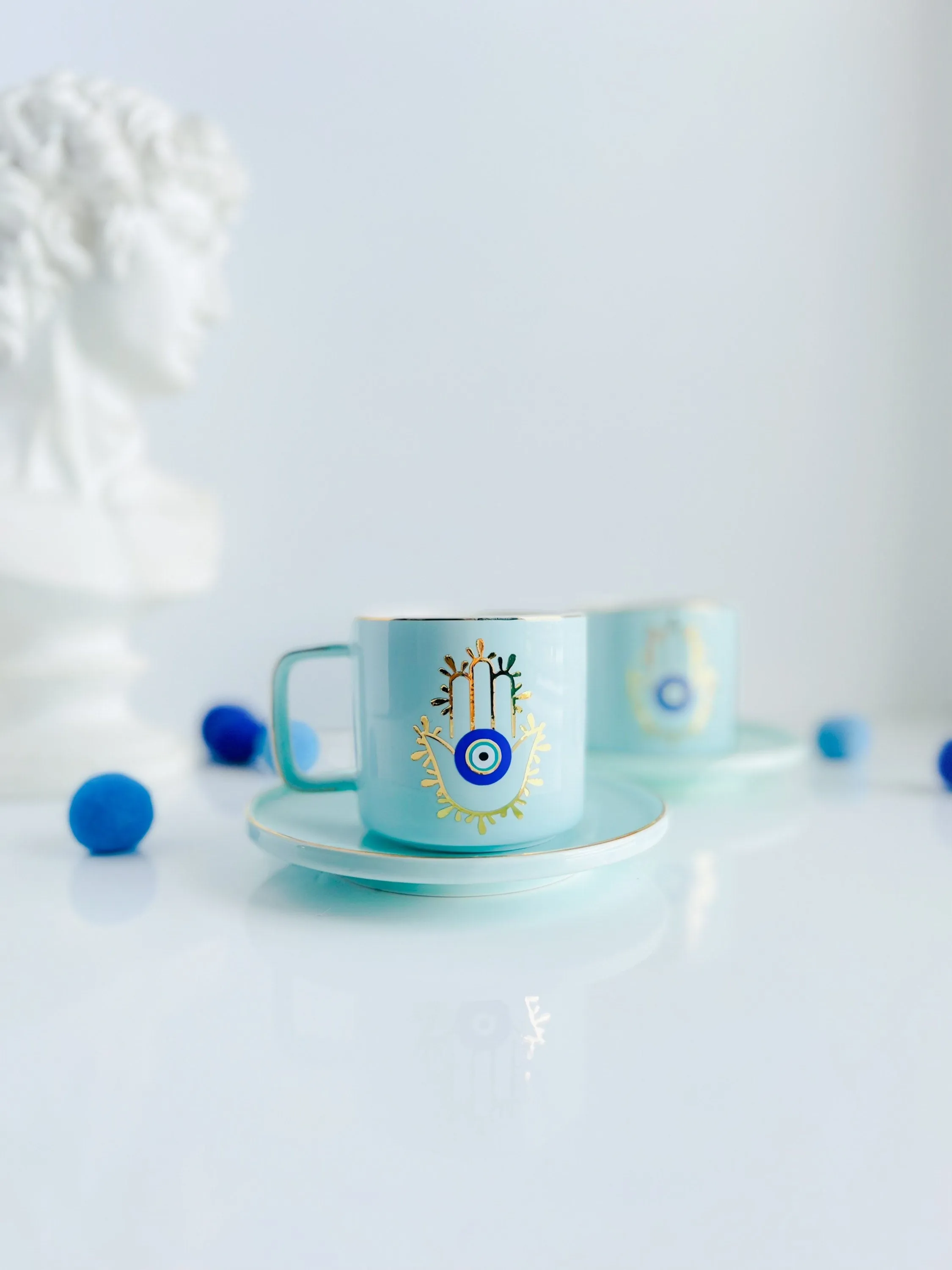 Hamsa Hand Espresso Cup and Saucer, Evil Eye Espresso Cup, Evil Eye Cup