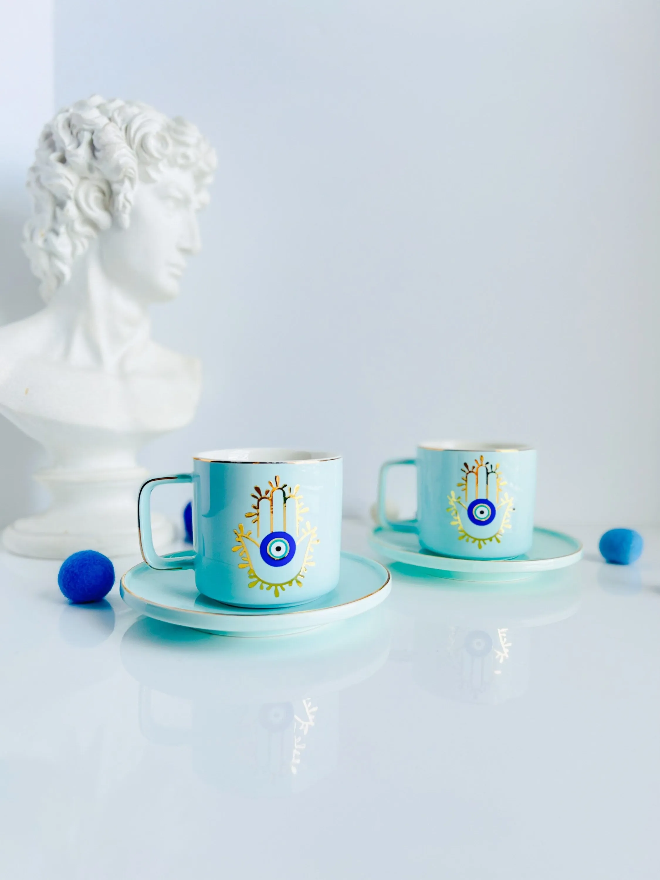 Hamsa Hand Espresso Cup and Saucer, Evil Eye Espresso Cup, Evil Eye Cup