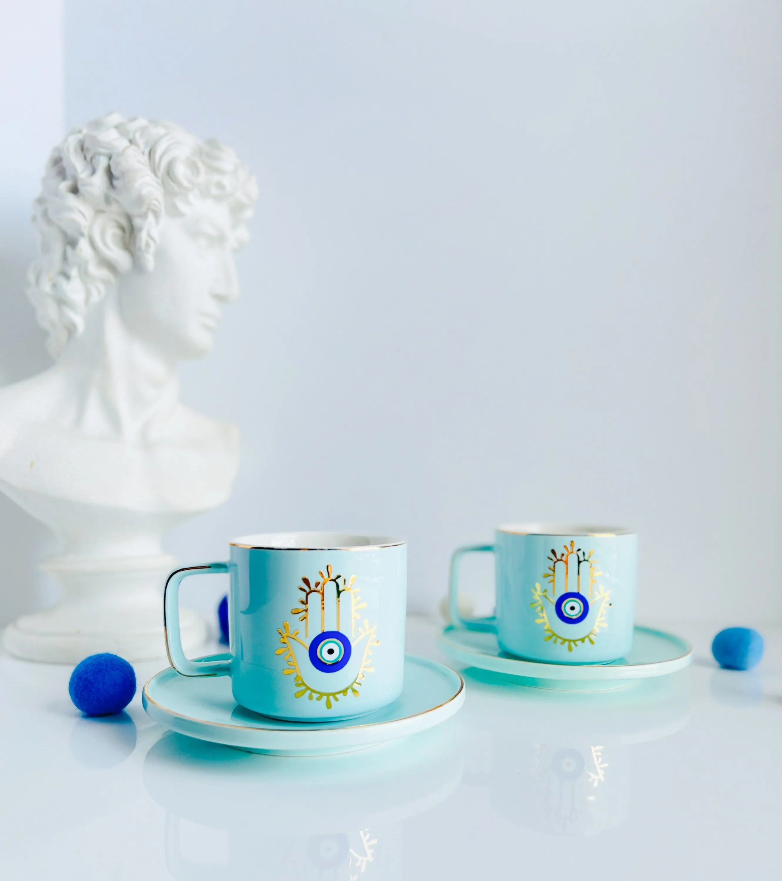 Hamsa Hand Espresso Cup and Saucer, Evil Eye Espresso Cup, Evil Eye Cup