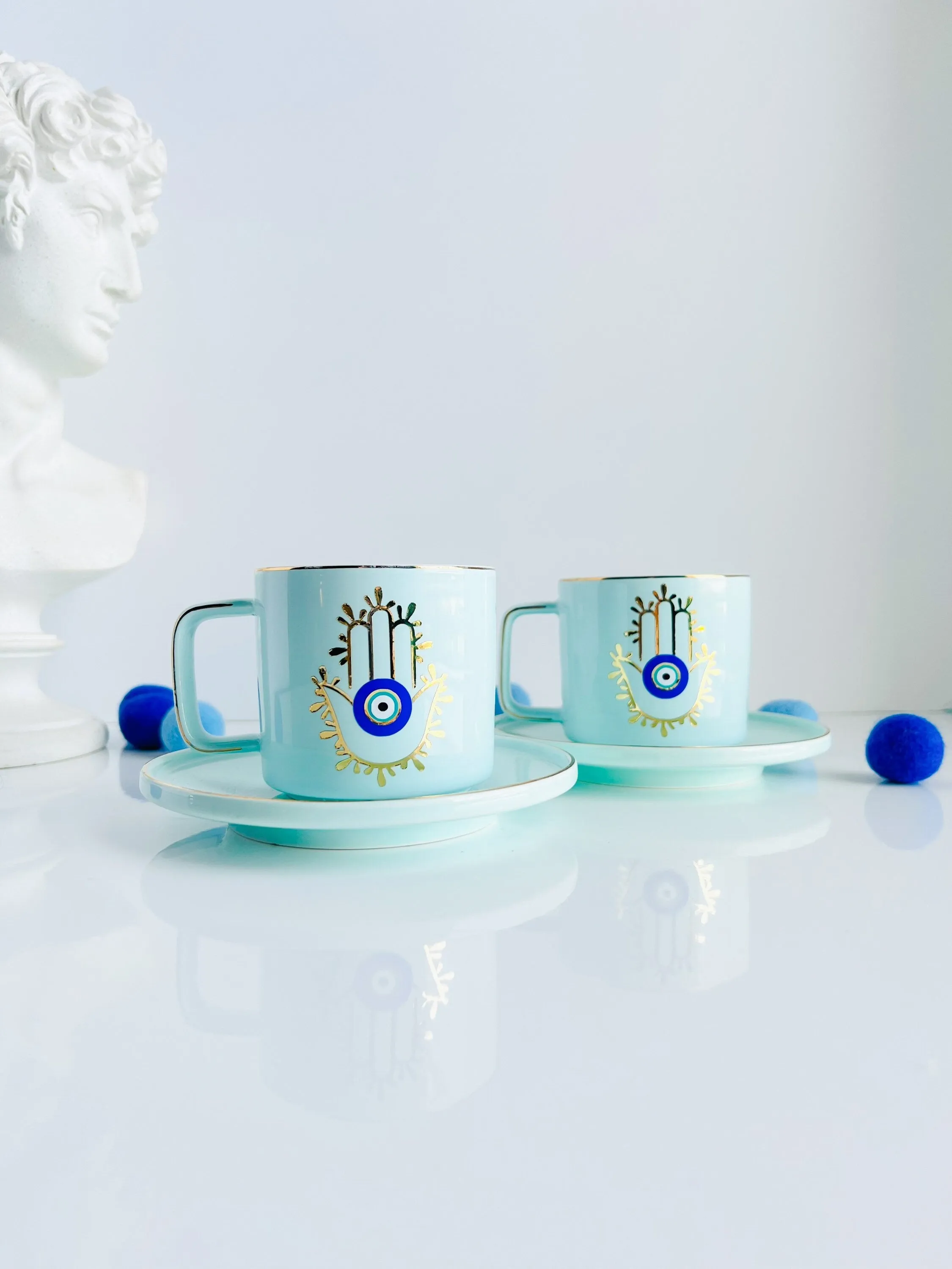 Hamsa Hand Espresso Cup and Saucer, Evil Eye Espresso Cup, Evil Eye Cup