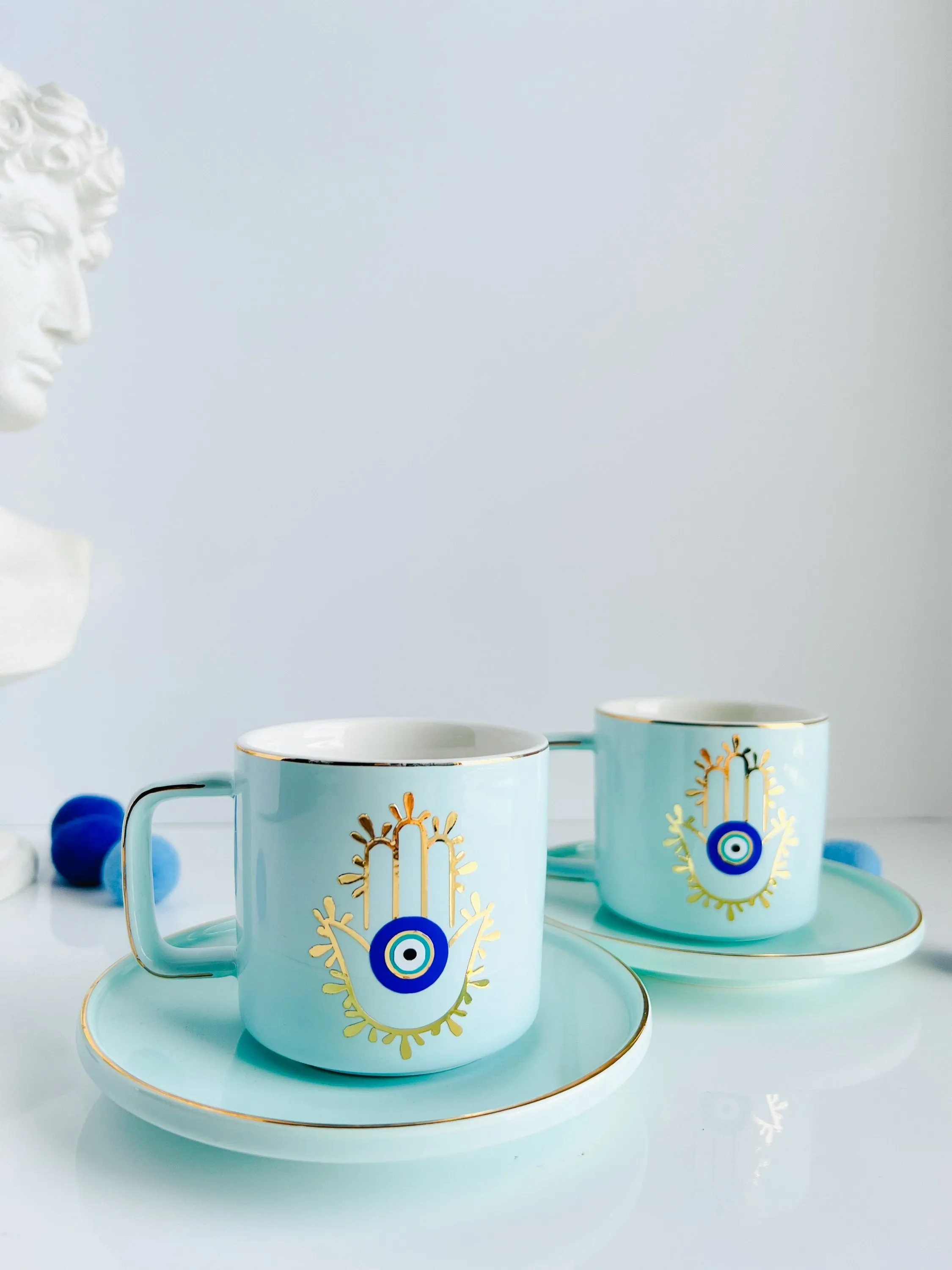 Hamsa Hand Espresso Cup and Saucer, Evil Eye Espresso Cup, Evil Eye Cup