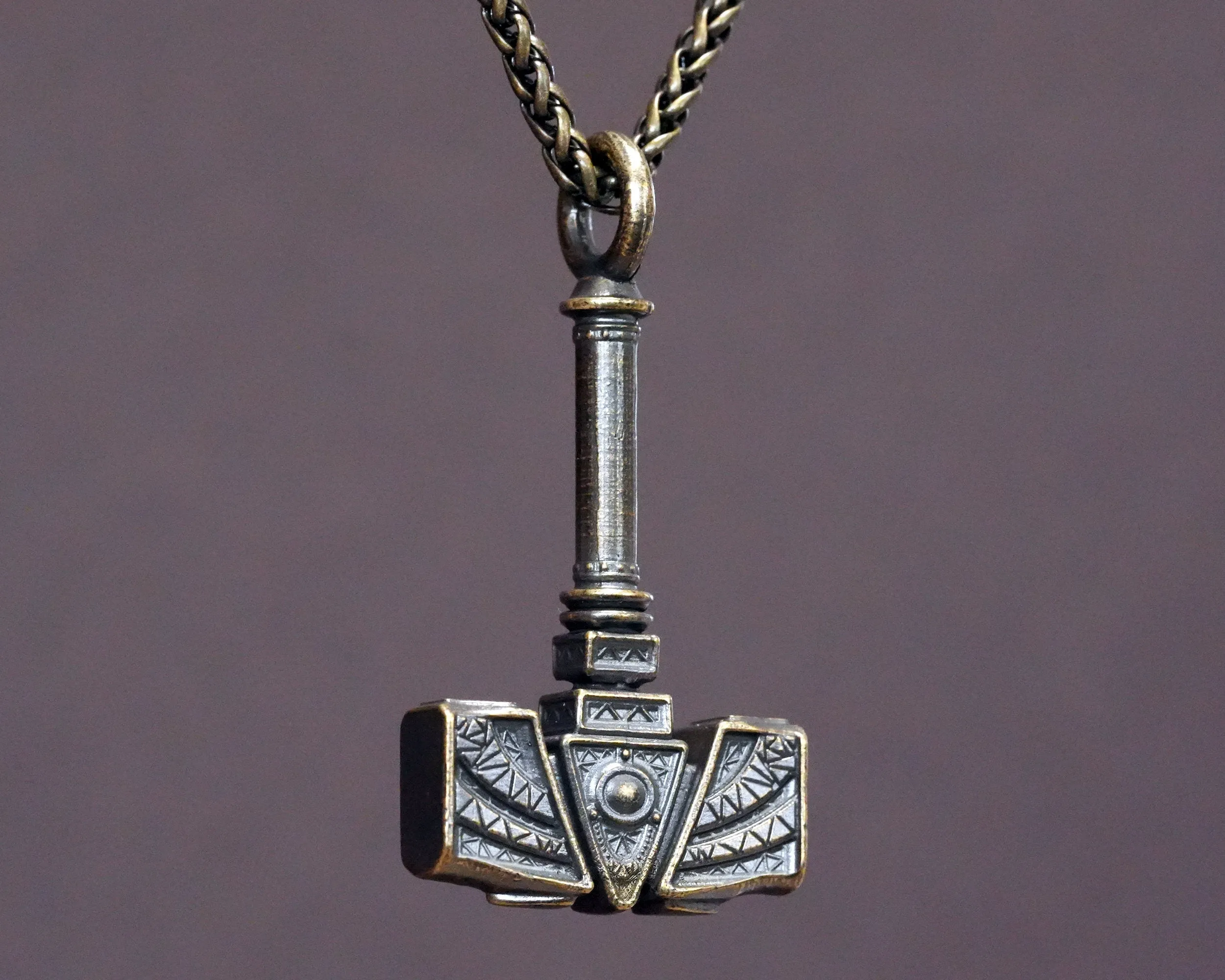 Handmade Viking Thors Hammer Necklace For Men and Women With Strong 22 Inches Long Chain, Brass / 925 Sterling Silver Casting