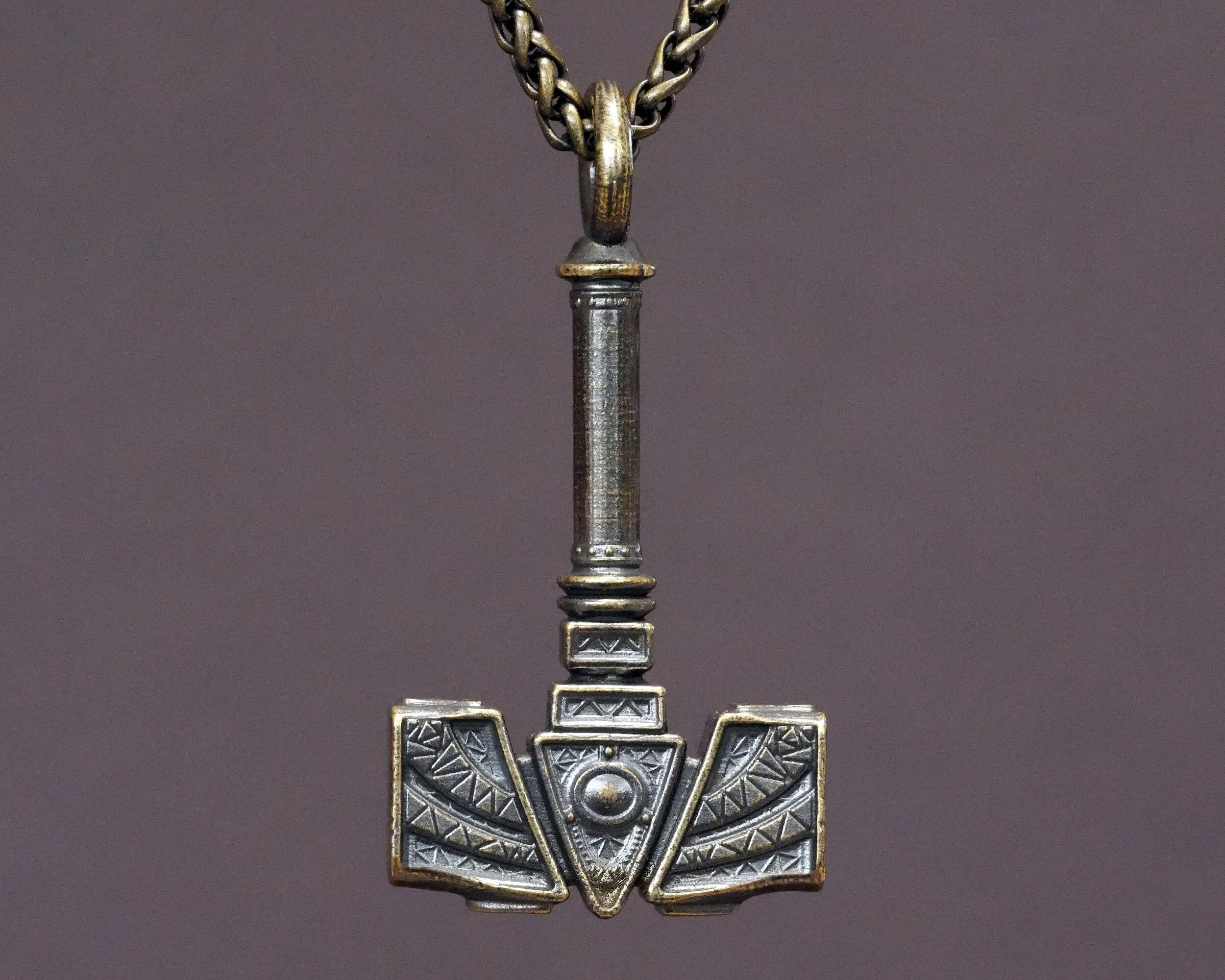 Handmade Viking Thors Hammer Necklace For Men and Women With Strong 22 Inches Long Chain, Brass / 925 Sterling Silver Casting